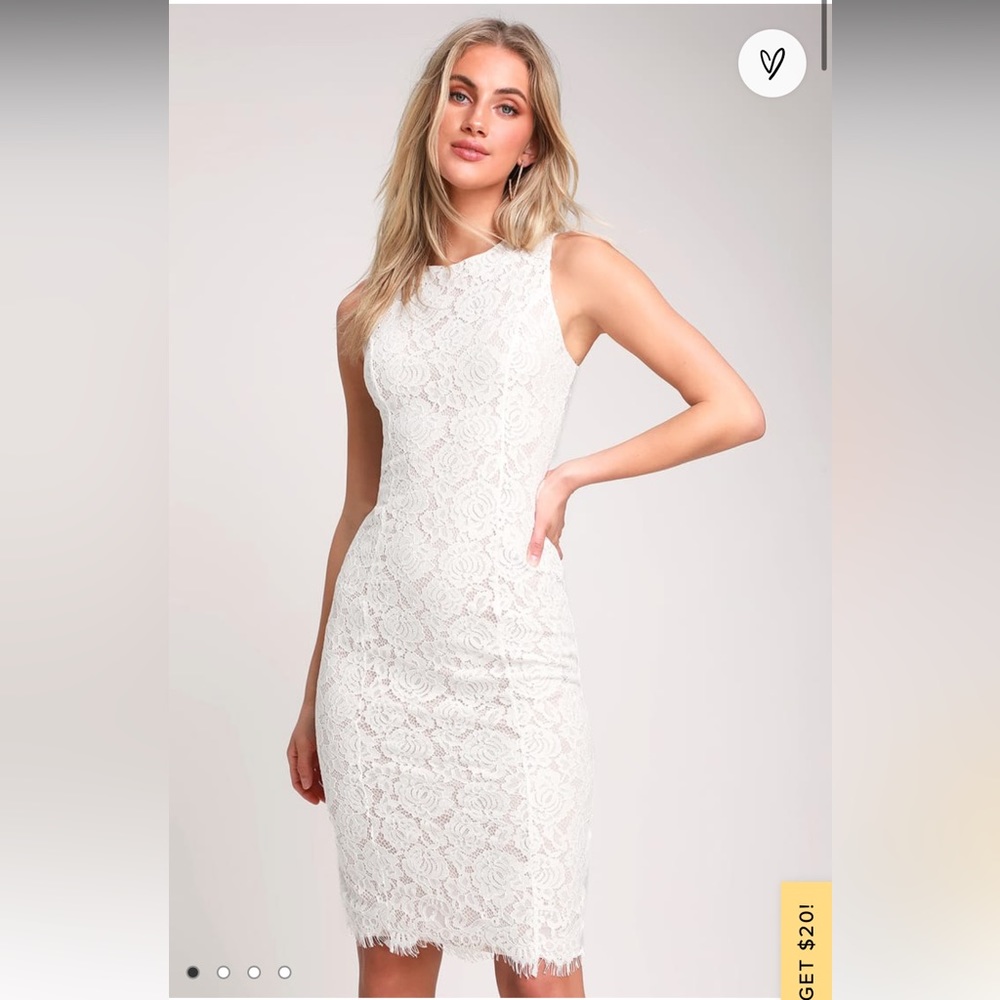 Lulu’s Corita white lace fitted midi dress